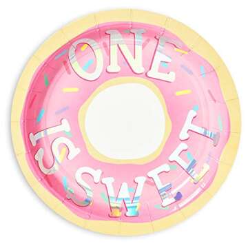 BLUE PANDA One is Sweet Donut Paper Plates for 1st Birthday Party (7 In, 48 Pack)