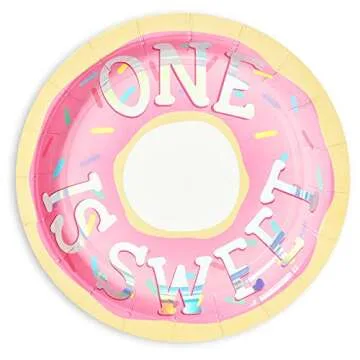 BLUE PANDA One is Sweet Donut Paper Plates for 1st Birthday Party (7 In, 48 Pack)