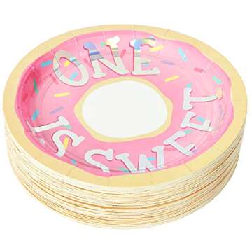 BLUE PANDA One is Sweet Donut Paper Plates for 1st Birthday Party (7 In, 48 Pack)