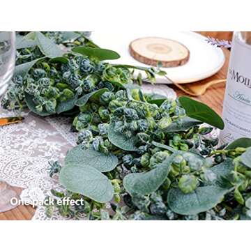 TOPHOUSE Artificial Eucalyptus Leaves Garland, 6.5ft Fake Greenery Frosted Vine for Wedding Table Runner Mantel Home Decor