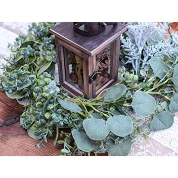 TOPHOUSE Artificial Eucalyptus Leaves Garland, 6.5ft Fake Greenery Frosted Vine for Wedding Table Runner Mantel Home Decor