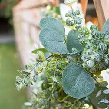 TOPHOUSE Artificial Eucalyptus Leaves Garland, 6.5ft Fake Greenery Frosted Vine for Wedding Table Runner Mantel Home Decor