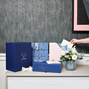 Savor | Deluxe Wedding Keepsake Box |  Fabric Bound Acid-Free Memory Organizer with Labels for Wedding Day, Bridal Shower, Anniversary and Engagement Gifting (Slate, Modern, Minimalist)