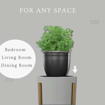 Aspire Mid-Century Modern Planter Set of 2, Gray Indoor Plant Pots with Golden Metal Stand, Home Decor Planters for Plants, Hallway, Bedroom, Living Room