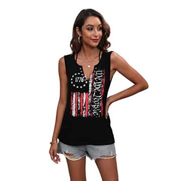 T&Twenties American Flag Tank Top for Women Ring Hole 4th of July Shirts V Neck Patriotic Tanks Shirt