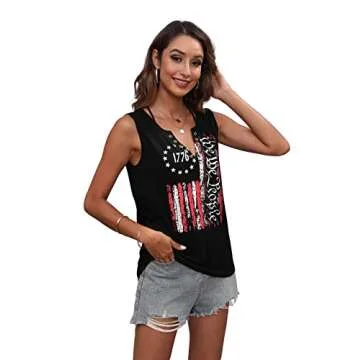 T&Twenties American Flag Tank Top for Women Ring Hole 4th of July Shirts V Neck Patriotic Tanks Shirt