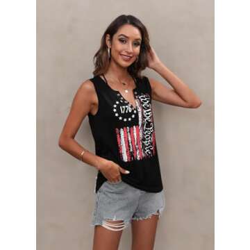 T&Twenties American Flag Tank Top for Women Ring Hole 4th of July Shirts V Neck Patriotic Tanks Shirt