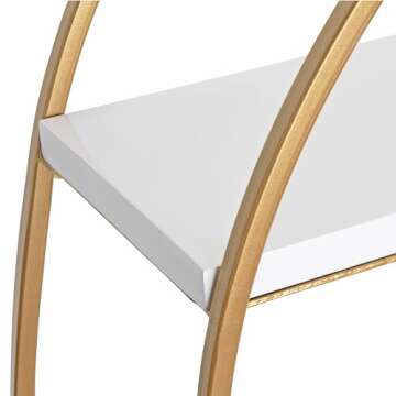 Kate and Laurel Sequoia Modern Round Wall Shelf, 24" Diameter, White and Gold, Contemporary Glam 2-Tier Floating Shelf Decor