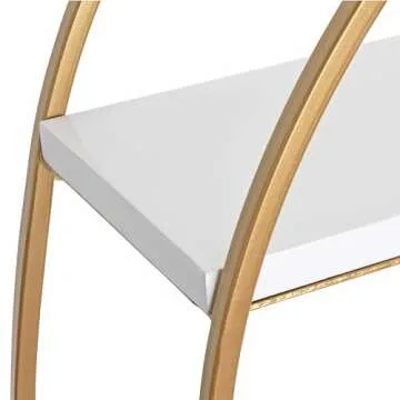 Kate and Laurel Sequoia Modern Round Wall Shelf, 24" Diameter, White and Gold, Contemporary Glam 2-Tier Floating Shelf Decor