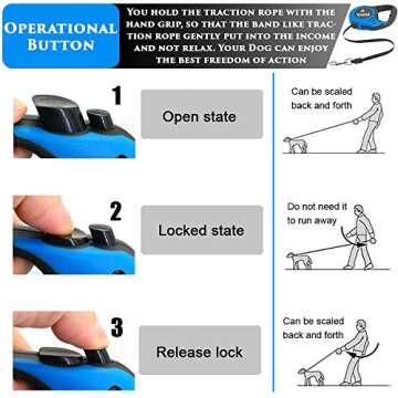 Bonna Retractable Dog Leash for Medium - Small Dogs and Cats 16.5FT Tangle Free, Heavy Duty Walking Leash with Anti Slip Handle, Pause and Lock Strong Nylon Tape, Dog Leash Retractable