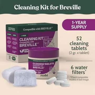Roobi Breville Compatible Espresso Machine Cleaning & Maintenance Kit. Includes 52 Breville Cleaning Tablets and 6 Water Filters. Carbon Neutral. 1 Year Supply.