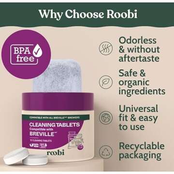 Roobi Breville Compatible Espresso Machine Cleaning & Maintenance Kit. Includes 52 Breville Cleaning Tablets and 6 Water Filters. Carbon Neutral. 1 Year Supply.