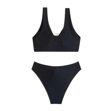 OYOANGLE Women's 2 Piece Bikini Swimsuit 3D Rose High Cut Bathing Suits Summer Fashion Swimwear Black Small