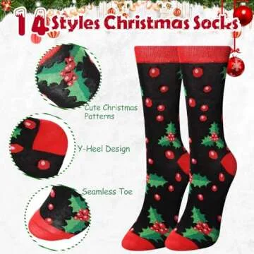Jeere 28 Pcs Christmas Gifts for Women Include 14 Pcs Christmas Makeup Bags and 14 Pairs Christmas Socks, Xmas Snowman Snowflake Santa Cosmetic Bags Bulk Holiday Socks