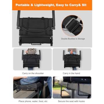 Heated Stadium Seats for Bleachers with Battey, 3 Levels of Heat Bleacher Seats with Back & Cushion, Foldable Heated Stadium Chairs with Armrests, Bleacher Warmer Chair for Camping Game Sport