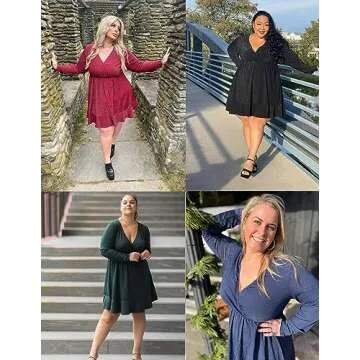 IN'VOLAND Women's Plus Size Surplice Neck Glitter Dress Wrap Short Cocktail Party Dress Long Sleeve Wine Red