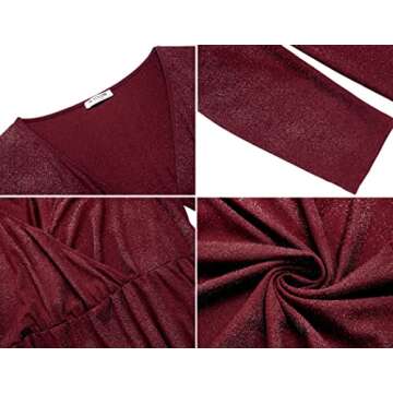IN'VOLAND Women's Plus Size Surplice Neck Glitter Dress Wrap Short Cocktail Party Dress Long Sleeve Wine Red