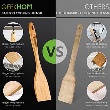 GEEKHOM Bamboo Spatulas for Nonstick Cookware, 13 Inch Wooden Kitchen Utensils, 2 Pack Wooden Spatul...