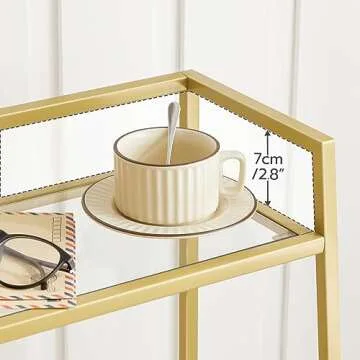 HOOBRO Glass Shelf Stand, 3 Tier Standing Shelf Unit, Bathroom Storage Organizer, Floor Bathroom Storage Shelves Waterproof, for Bathroom, Laundry, Toilet, Tempered Glass, Gold GD77CJ01