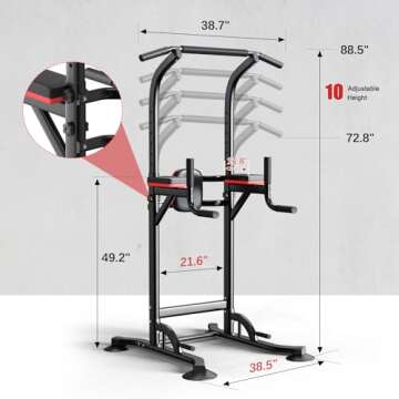 Joppoint Pull Up Bar Station, Adjustable Multifunction Power Tower Dip Bar Station Home Gym Strength Training Workout Equipment for Pull-up Push-up Dips (Black-Classic)