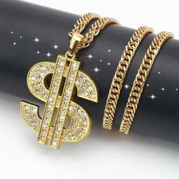 AHIER Gold Chain for Men with Dollar Sign Pendant Necklace, 30in Hip Hop Gold Chain