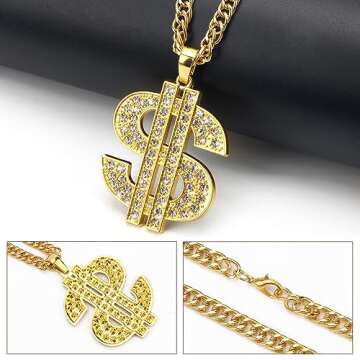 Men's AHIER Gold Chain with Dollar Sign Pendant Necklace