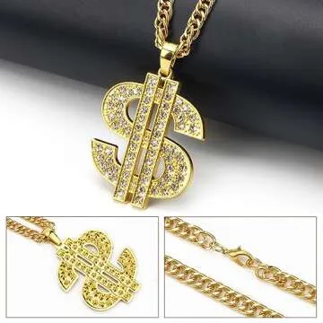 Men's AHIER Gold Chain with Dollar Sign Pendant Necklace