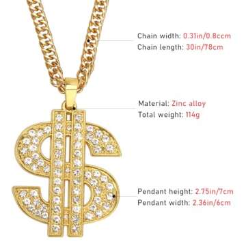 Men's AHIER Gold Chain with Dollar Sign Pendant Necklace