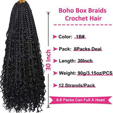Unionbeauty 30 Inch Boho Box Braids Crochet Hair for Women