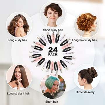 AMMON Hair Clips 24 Pcs No bend Hair Clips Makeup Hair Clips No Crease Hair Clip Creaseless Hair Clips for Salon Styling Flat Hair Clip for Women and Girls (12 Black, 6 White, 6 Pink)