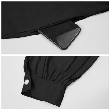 DMOYALA Oversized Dress for Women Lantern Long Sleeve Long Dress Casual V Neck Cotton Maxi Dress Plus Size Lounge Shirt Dress with Pockets Black Shirt Dress Women Maxi Dress 5XL