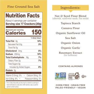 Simple Mills Almond Flour Crackers, Fine Ground Sea Salt - Gluten Free, Vegan, Healthy Snacks, 4.25 Ounce (Pack of 6)