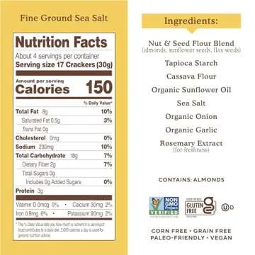 Simple Mills Almond Flour Crackers, Fine Ground Sea Salt - Gluten Free, Vegan, Healthy Snacks, 4.25 Ounce (Pack of 6)