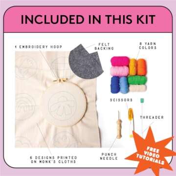 SPINNY Punch Needle Kit, Set of 6 Coasters, Includes Beginner Video Tutorials and Instructions, Begi...