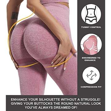 CHRLEISURE Butt Lifting Workout Leggings for Women, Scrunch Butt Gym Seamless Booty Tight (Pink, M)