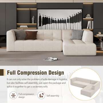 SCANORDIC 110.2" Modular Sectional Sofa Couch, Soft Modern Cotton Chenille Fabric Upholstered Minimalist Sofa, L Shaped Couch with Reversible Chaise for Living Room, Apartment, Beige