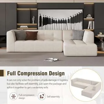 SCANORDIC 110.2" Modular Sectional Sofa Couch, Soft Modern Cotton Chenille Fabric Upholstered Minimalist Sofa, L Shaped Couch with Reversible Chaise for Living Room, Apartment, Beige