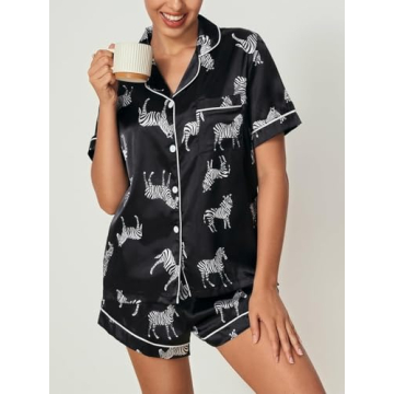 WDIRARA Women's Cute Zebra Print Pajama Set for Sleep