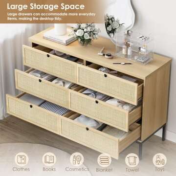 Brafab Natural Rattan 6 Drawer Dresser for Chic Storage