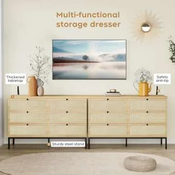 Brafab Natural Rattan 6 Drawer Dresser for Chic Storage