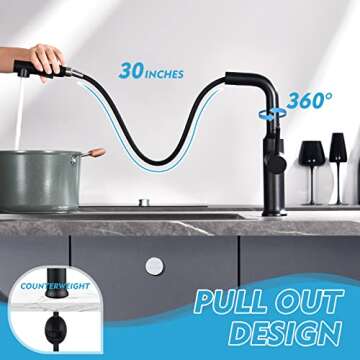 CREA Bar Sink Faucet Kitchen Faucets Black with Pull Down Sprayer RV Small Mini Sink Faucet Magnetic Docking for Laundry Outdoor Camper