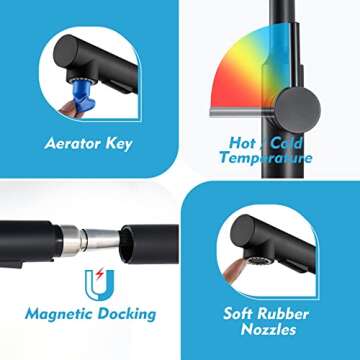 CREA Bar Sink Faucet Kitchen Faucets Black with Pull Down Sprayer RV Small Mini Sink Faucet Magnetic Docking for Laundry Outdoor Camper