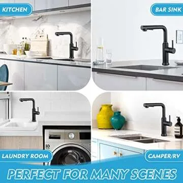 CREA Bar Sink Faucet Kitchen Faucets Black with Pull Down Sprayer RV Small Mini Sink Faucet Magnetic Docking for Laundry Outdoor Camper