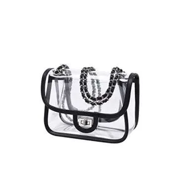 LAM GALLERY Womens PVC Clear Purse Handbag with Chain Stadium Approved Clear Bag See Through Bag for Working and Concert (Black Silver Small)