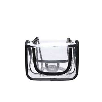 LAM GALLERY Womens PVC Clear Purse Handbag with Chain Stadium Approved Clear Bag See Through Bag for Working and Concert (Black Silver Small)