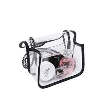 LAM GALLERY Womens PVC Clear Purse Handbag with Chain Stadium Approved Clear Bag See Through Bag for Working and Concert (Black Silver Small)