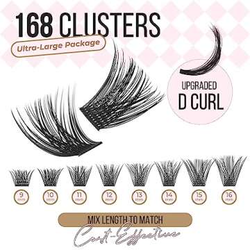 LASHVIEW Lash-Extension-Clusters 168pcs D Curl Lash Clusters Natural Look Cluster Lashes Extensions Super Thin Band & Soft Lashes Reusable 9-16mm MIX (56D)