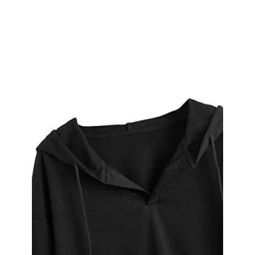 Verdusa Women's Long Sleeve Drop Shoulder Drawstring Crop Hoodie Sweatshirt Black M