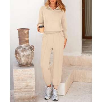 BTFBM Women 2024 Two Piece Tracksuits Sweatsuits Fall Winter Clothes Quarter Zip Sweatshirt Jogger P...