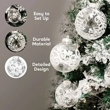 Joiedomi 12 Pcs White & Clear Christmas Ball Ornaments